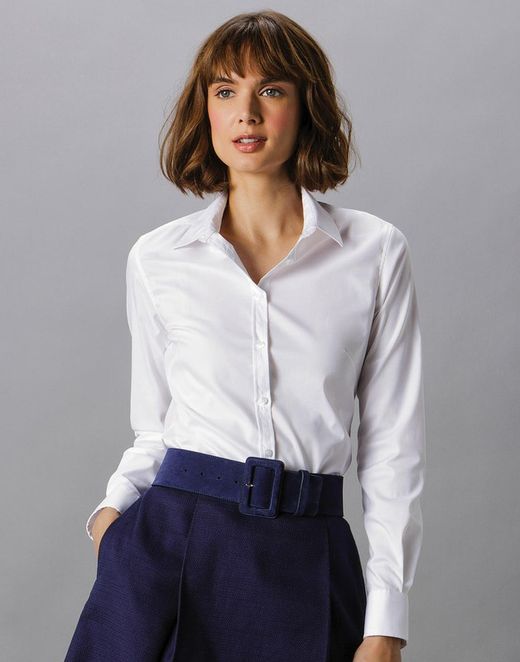 Camicia a maniche lunghe Oxford da donna elasticizzata