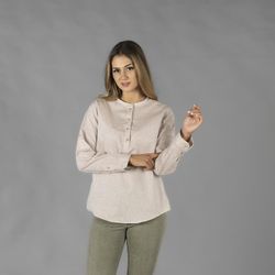 Camisa Mujer Lino/Cotton Cuello Mao Kaula