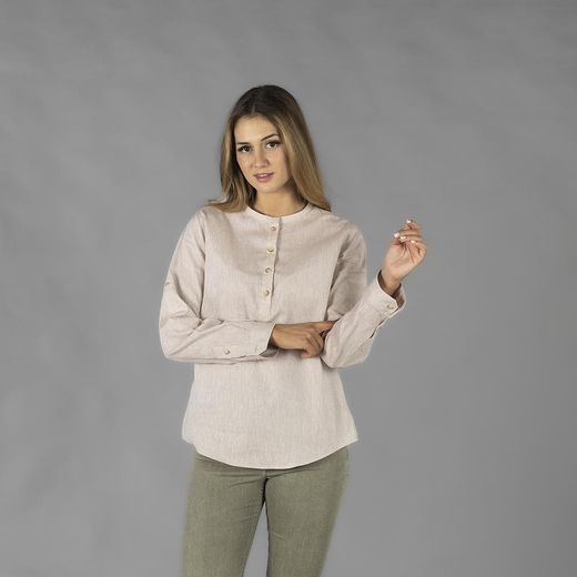 Camisa Mujer Lino/Cotton Cuello Mao Kaula