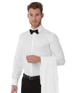 Elastane Popeline Shirt Schwarze Krawatte LSL / Herren Shirt