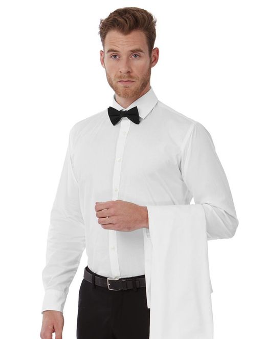Elastane Popeline Shirt Schwarze Krawatte LSL / Herren Shirt