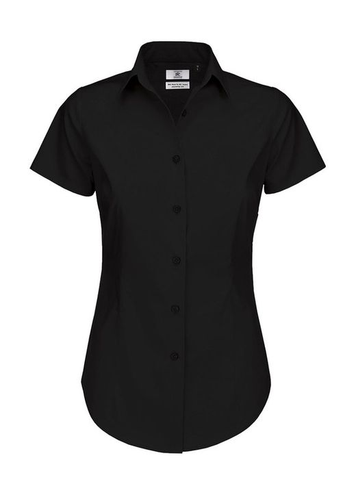 Camicia Elastane Popeline Cravatta Nera MC Donna