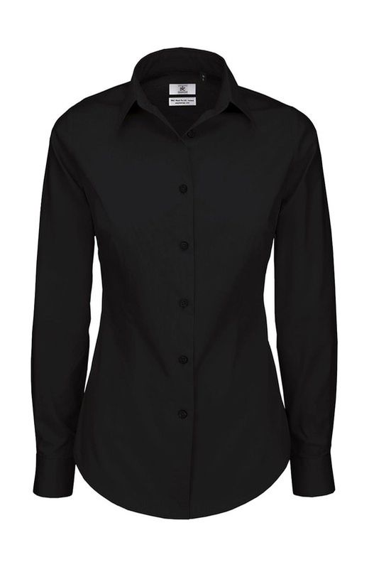 Stretch Popeline Shirt Black Tie LSL / Frauen