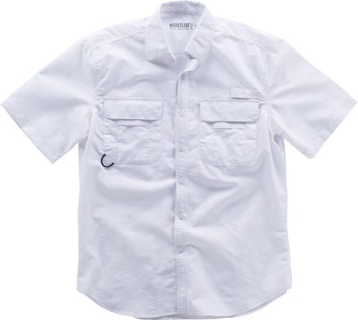 Safari Multi-Pocket Kurzarmhemd Weiß