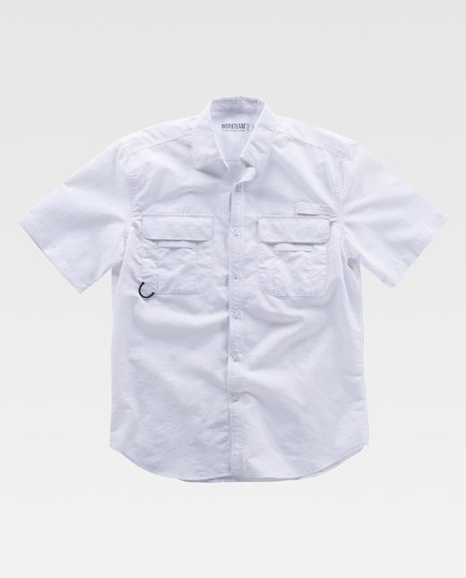 Safari Multi-Pocket Kurzarmhemd Weiß