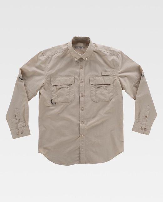Safari Multi-Pocket Langarmhemd Beige