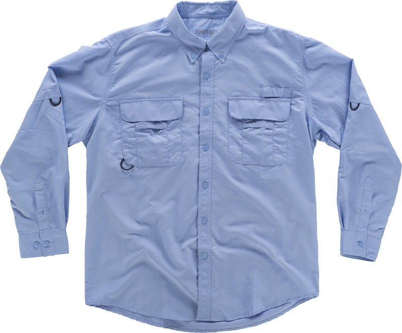 Light blue multi-pocket Safari long sleeve shirt — Maxport