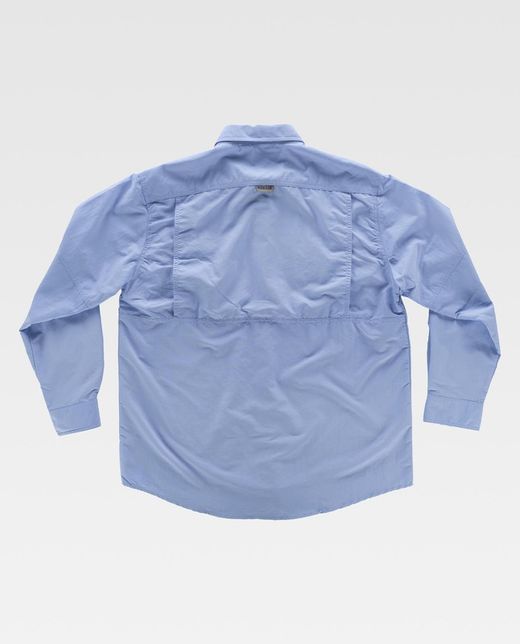 Hellblaues Safari-Langarmhemd mit mehreren Taschen