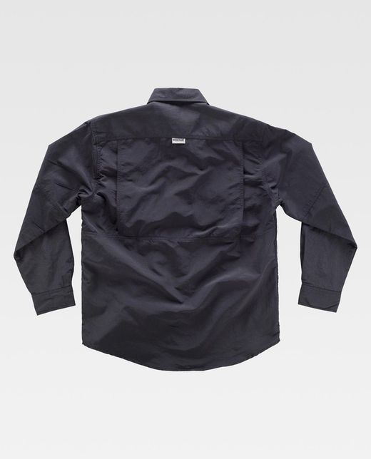 Safari Langarmhemd mit mehreren Taschen Schwarz