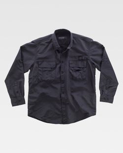 Safari Langarmhemd mit mehreren Taschen Schwarz