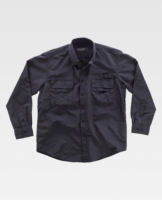 Safari Langarmhemd mit mehreren Taschen Schwarz