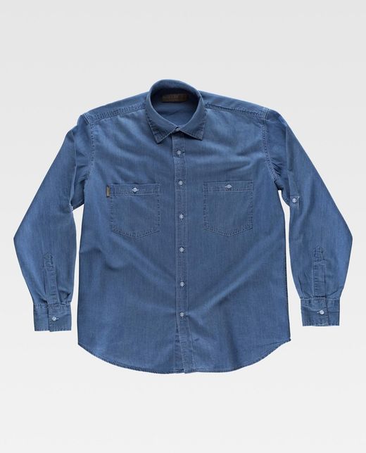 Jeanshemd Langarm mit Taschen auf der Brust und Passe auf der Rückseite Light Denim