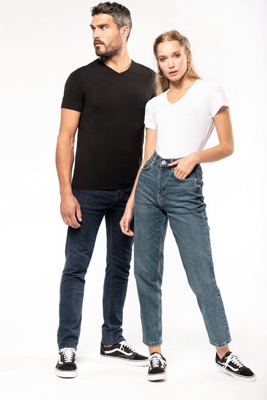 T-shirt com elastano decote em V Homem