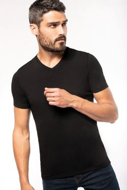 T-shirt com elastano decote em V Homem