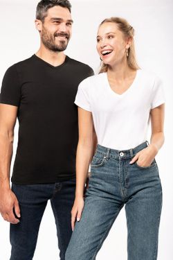 T-shirt com elastano decote em V Homem