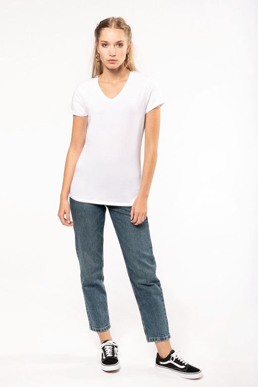 T-Shirt mit Elastane V-Ausschnitt Frau