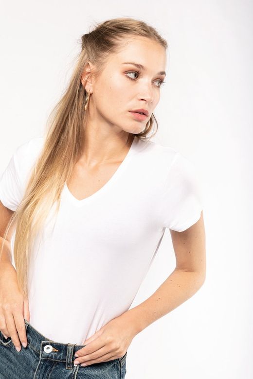 T-Shirt mit Elastane V-Ausschnitt Frau