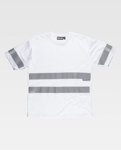 Box-Neck-T-Shirt, kurze Ärmel, reflektierende Bänder Weiß
