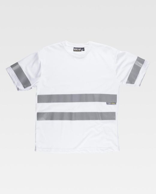 Box-Neck-T-Shirt, kurze Ärmel, reflektierende Bänder Weiß