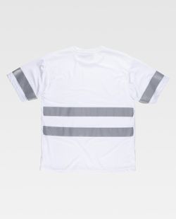 Box-Neck-T-Shirt, kurze Ärmel, reflektierende Bänder Weiß