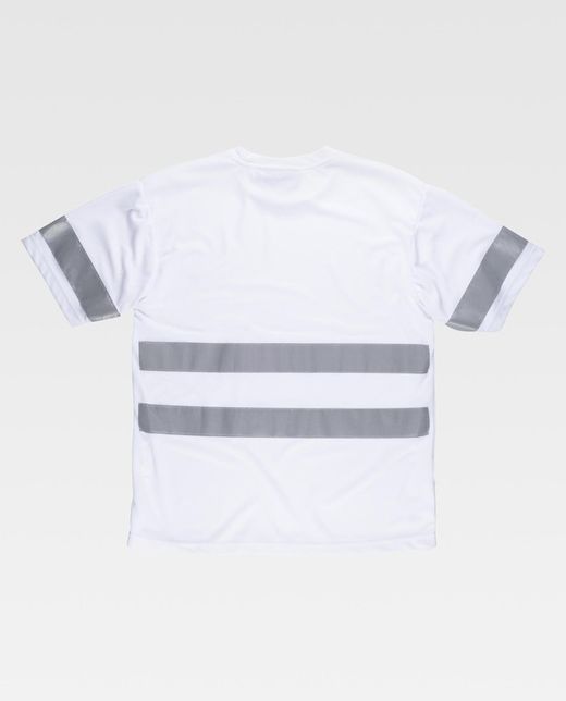Box-Neck-T-Shirt, kurze Ärmel, reflektierende Bänder Weiß