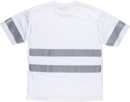 Box-Neck-T-Shirt, kurze Ärmel, reflektierende Bänder Weiß