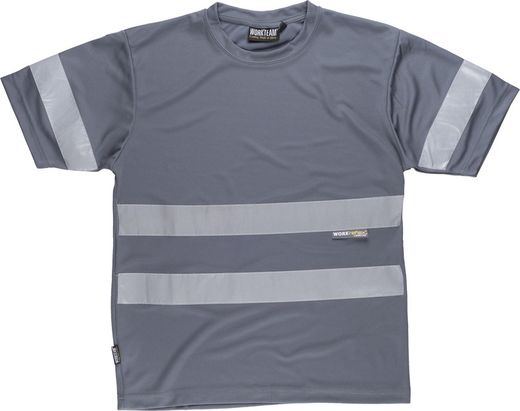 T-shirt à col rond, manches courtes, bandes réfléchissantes Gris