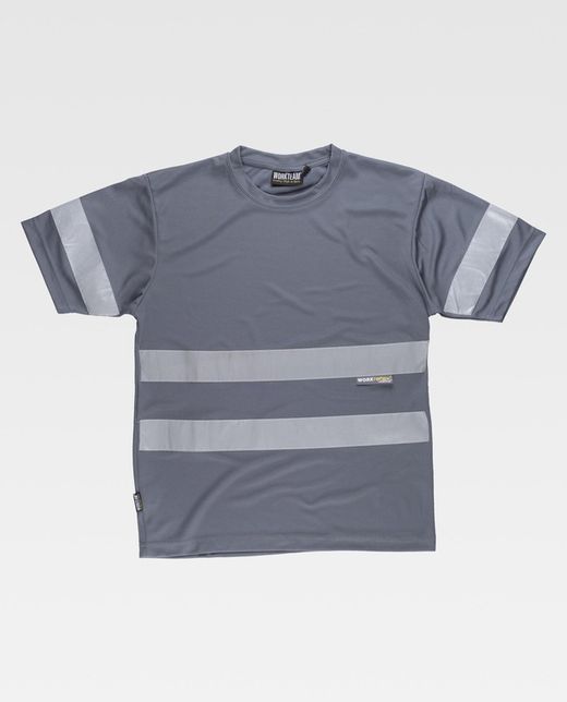 Box-Neck-T-Shirt, kurze Ärmel, reflektierende Bänder Grau