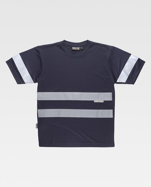 Box-Neck-T-Shirt, kurze Ärmel, reflektierende Bänder Navy