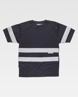 Box-Neck-T-Shirt, kurze Ärmel, reflektierende Bänder Schwarz