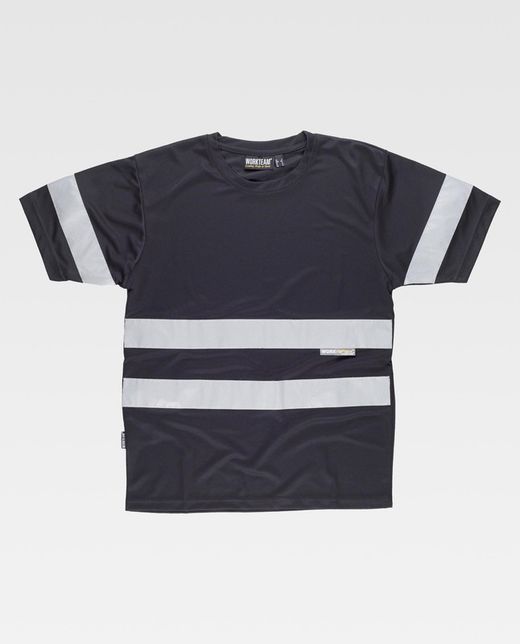 Box-Neck-T-Shirt, kurze Ärmel, reflektierende Bänder Schwarz