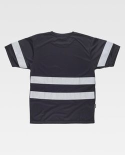 Box-Neck-T-Shirt, kurze Ärmel, reflektierende Bänder Schwarz