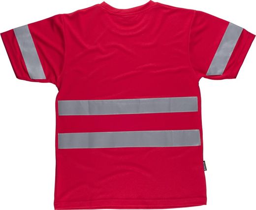 Box-Neck-T-Shirt, kurze Ärmel, reflektierende Bänder Rot