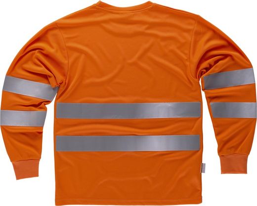 T-Shirt mit Box-Ausschnitt, Langarm, gut sichtbar, reflektierende Bänder Orange AV