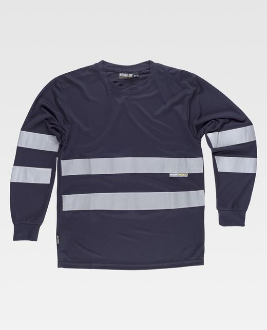 Camiseta cuello caja, manga larga Marino