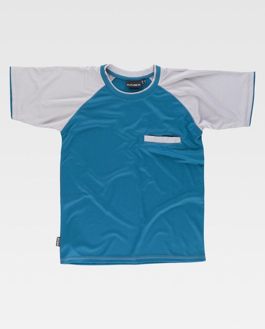 Kurzärmliges T-Shirt mit kontrastierenden Ärmeln und Brusttasche Hellgraue Stewardess