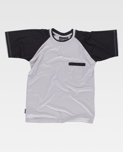 Kurzarm-T-Shirt mit Kontrastärmeln und Brusttasche Hellgrau Schwarz