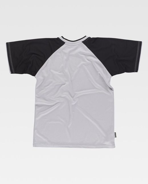 Kurzarm-T-Shirt mit Kontrastärmeln und Brusttasche Hellgrau Schwarz