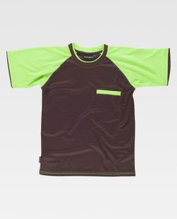 Camiseta de manga corta con mangas a contraste Marron / Verde Lima