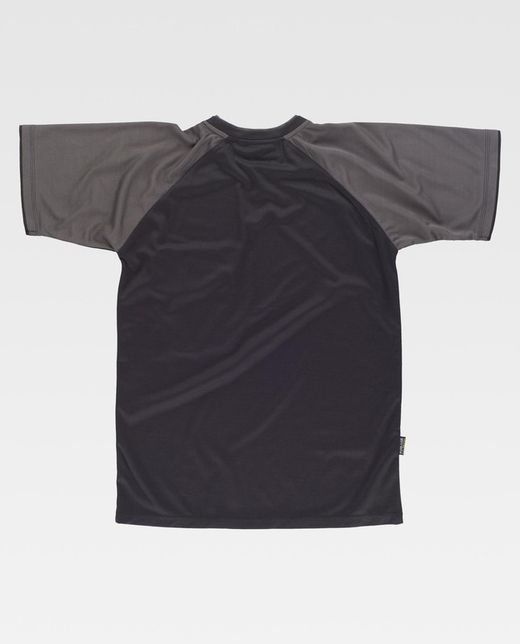 Camiseta de manga curta com mangas contrastantes e bolso no peito Preto Cinza Escuro