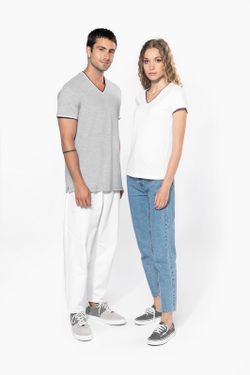 T-Shirt in piquet con scollo a V da donna