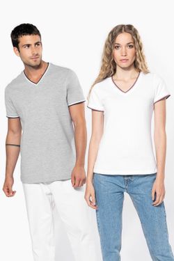 T-Shirt in piquet con scollo a V da donna