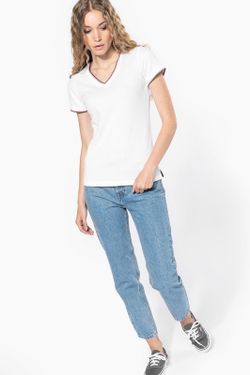 T-Shirt in piquet con scollo a V da donna
