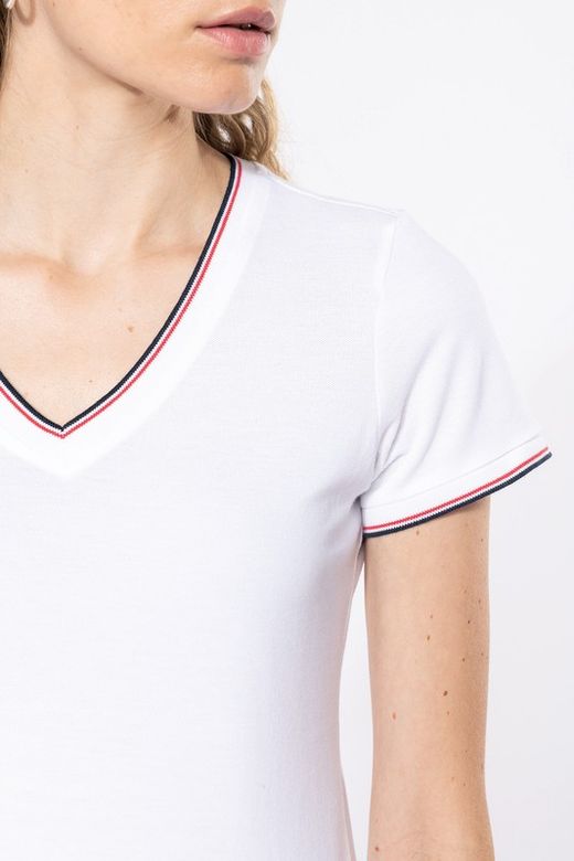 T-Shirt in piquet con scollo a V da donna
