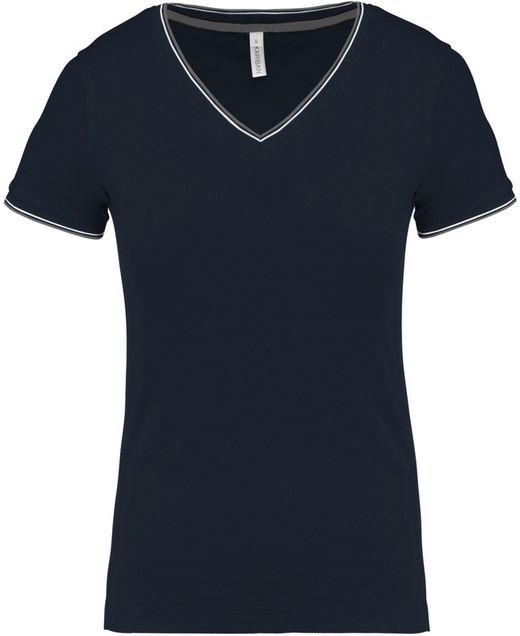 T-Shirt in piquet con scollo a V da donna