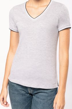 T-Shirt in piquet con scollo a V da donna