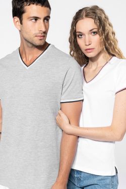 T-Shirt in piquet con scollo a V da donna