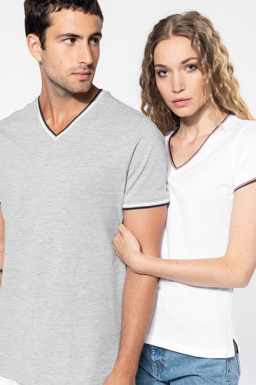 T-Shirt in piquet con scollo a V da donna