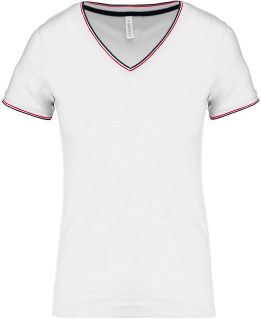 T-Shirt in piquet con scollo a V da donna