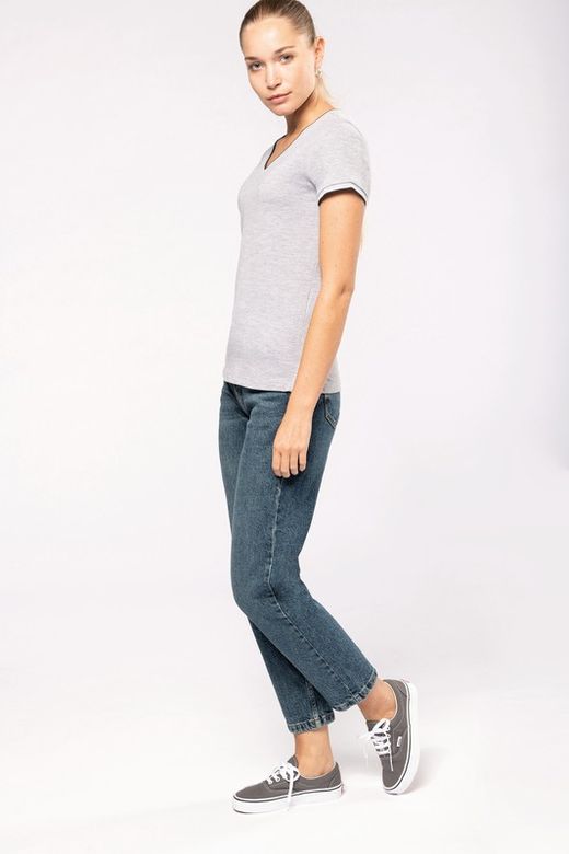 T-Shirt in piquet con scollo a V da donna